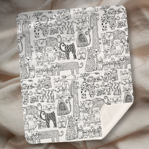 Moderne zwart-witte katten en kittens met patronen sherpa deken
