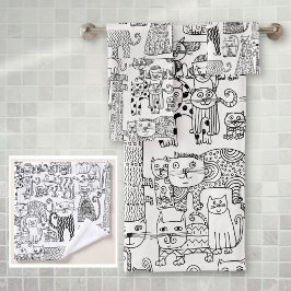 Moderne zwart-witte katten en kittens Patroon Bad Handdoek