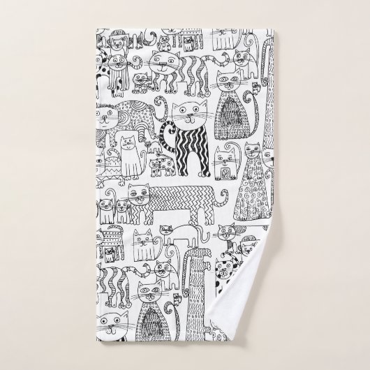 Moderne zwart-witte katten en kittens Patroon Bad Handdoek (Handdoek)