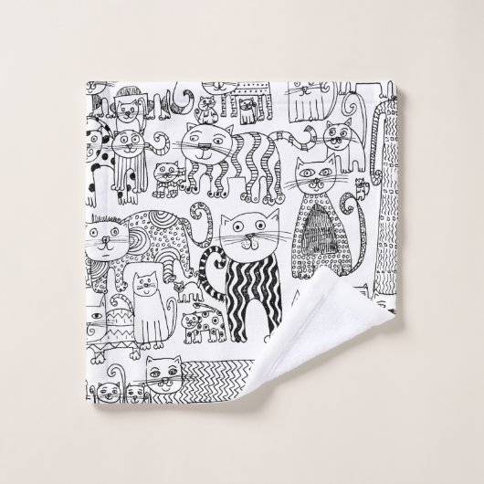 Moderne zwart-witte katten en kittens Patroon Bad Handdoek (Wasdoekje)
