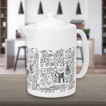 Moderne zwart-witte katten en kittens Patroon Theepot<br><div class="desc">Het perfecte cadeau voor de kattenliefhebber in je leven. Een leuke handgetekende zwart-witte katten grillige theepot met patroon. Creëer door Julie Nicholls©.</div>