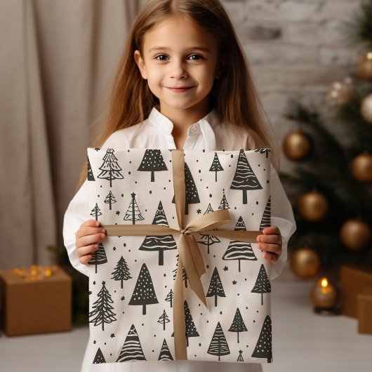 Moderne zwart-witte kerstboom cadeaupapier