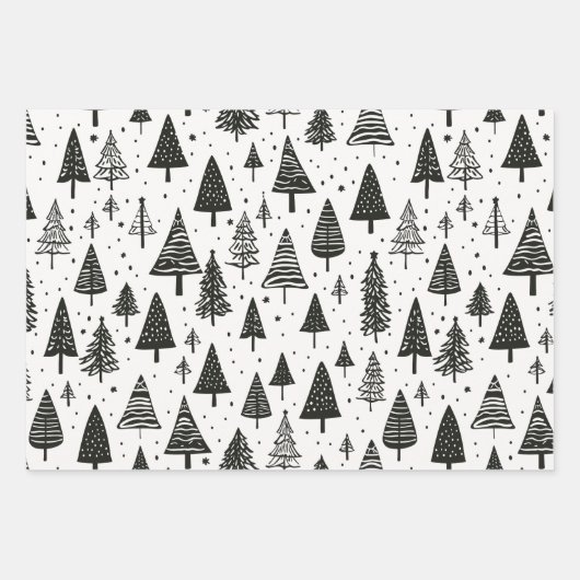 Moderne zwart-witte kerstboom inpakpapier vel (Voorkant 2)