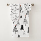 Moderne zwart-witte kerstpijnbomen bad handdoek (Insitu)