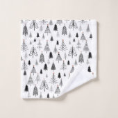 Moderne zwart-witte kerstpijnbomen bad handdoek (Wasdoekje)