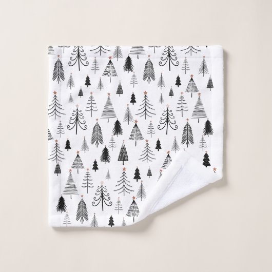 Moderne zwart-witte kerstpijnbomen bad handdoek (Wasdoekje)