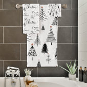 Moderne zwart-witte kerstpijnbomen bad handdoek