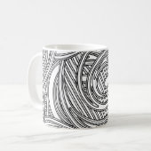 Moderne zwart-witte koffiemok met wervelingen. (Voorkant links)