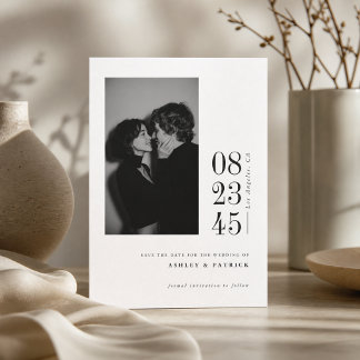 Moderne Zwart Witte Krachtige Datum Foto Save the Date