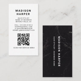 Moderne Zwart-Witte Marmeren QR-Code Zakelijk Visitekaartje