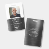 Moderne Zwart Witte Metal Personeelsfoto ID Badge (Voor- en achterkant)