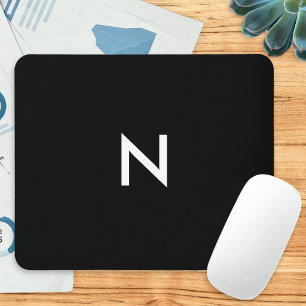 Moderne Zwart Witte Minimalistische Monogram Initi Muismat