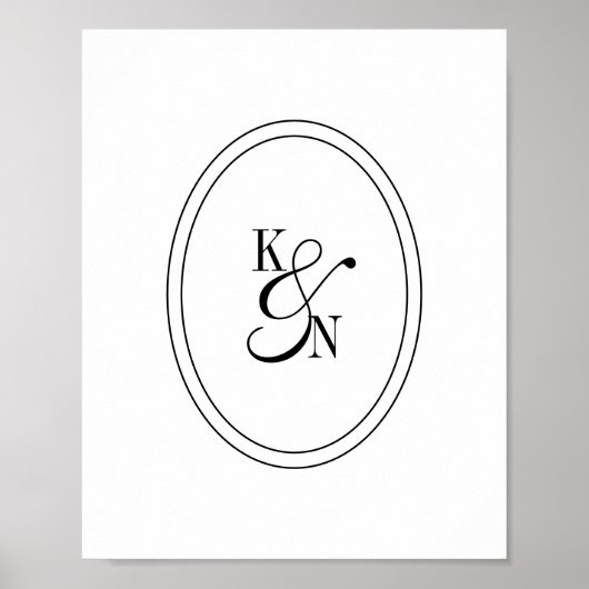 Moderne Zwart Witte Monogram Initiaal Huwelijk Kop Poster (Voorkant)