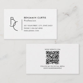 Moderne Zwart Witte Monogram Minimalistische QR Co Visitekaartje