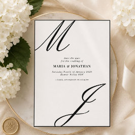 Moderne Zwart Witte Monogram save the date