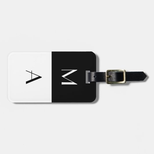 Moderne zwart-witte monogrammen bagagelabel (Voorkant horizontaal)