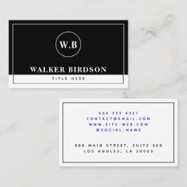 Moderne zwart-witte monogrammen contactkaartje