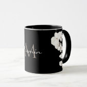 Moderne zwart-witte orchidee monogrammok mok (Voorkant rechts)