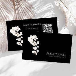 Moderne Zwart Witte Orchidee QR Code Bloem Visitekaartje