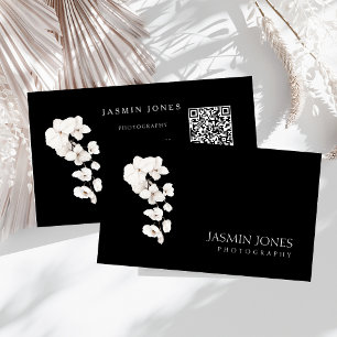 Moderne Zwart Witte Orchidee QR Code Bloem Visitekaartje