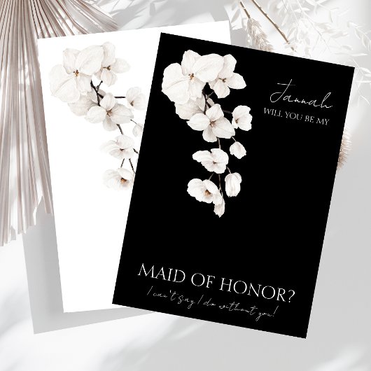 Moderne zwart-witte orchideeën Maid of Honor Kaart