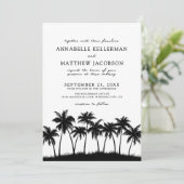 Moderne zwart witte palmboom Tropische bruiloft Kaart (Staand voorkant)