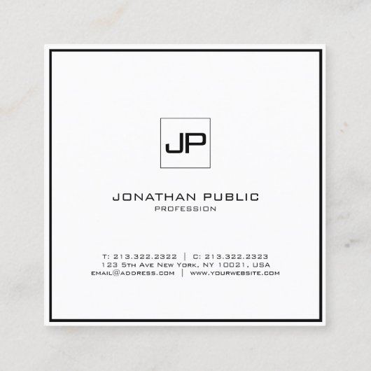 Moderne zwart-witte peulvlek vierkante visitekaartje (Achterkant)
