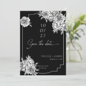 Moderne zwart witte pioenroos foto opslaan van de  kaart (Staand voorkant)