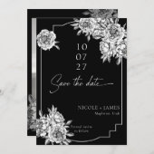 Moderne zwart witte pioenroos foto opslaan van de  kaart (Voorkant / Achterkant)