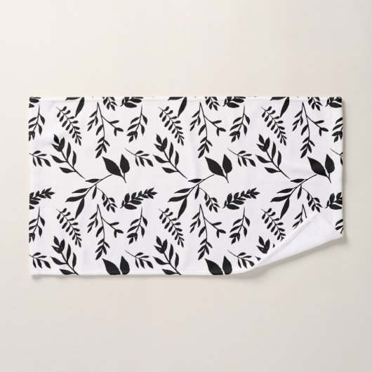 Moderne zwart-witte plantaardige bladeren | bad handdoek (Handdoek)