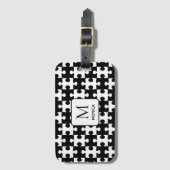 Moderne zwart-witte puzzelstukken Monogram Bagagelabel (Voorkant (verticaal))