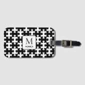 Moderne zwart-witte puzzelstukken Monogram Bagagelabel (Voorkant (horizontaal))