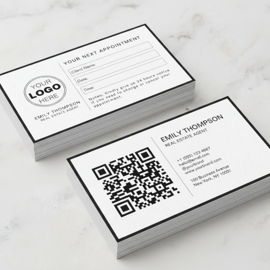 Moderne Zwart Witte QR-Code Afspraakherinnering Afsprakenkaartje