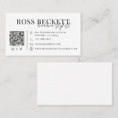 Moderne Zwart Witte QR Code Kapper Visitekaartje (Voorkant / Achterkant)