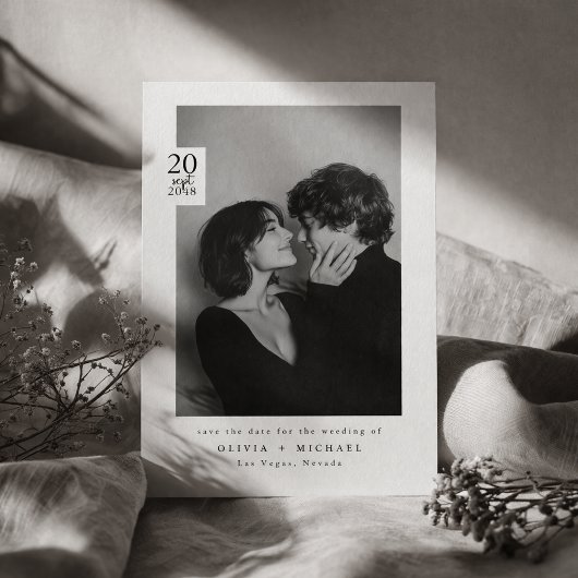 Moderne Zwart Witte Redactionele Foto Save the Dat Date