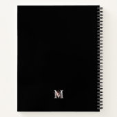 Moderne Zwart Witte Roze Roze Bloemige Monogram Notitieboek (Achterkant)