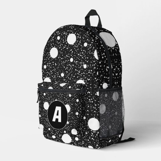 Moderne zwart-witte Stippen - Initiaal letter mono Bedrukte Rugzak (Achterkant Hoek Rechts)