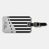 Moderne zwart-witte streep monogram bagagelabel (Voorkant horizontaal)