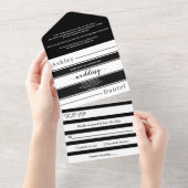 Moderne zwart-witte strepen Elegante bruiloft All In One Uitnodiging (Afscheurbaar)