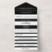 Moderne zwart-witte strepen Elegante bruiloft All In One Uitnodiging (Binnen)