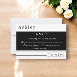 Moderne zwart-witte strepen Elegante bruiloft RSVP Kaartje