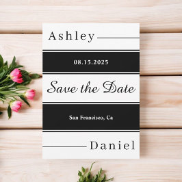 Moderne zwart-witte strepen Elegante bruiloft Save The Date