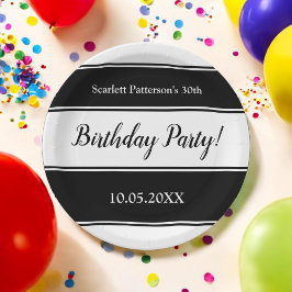 Moderne zwart-witte strepen Elegante Verjaardag Papieren Bordje