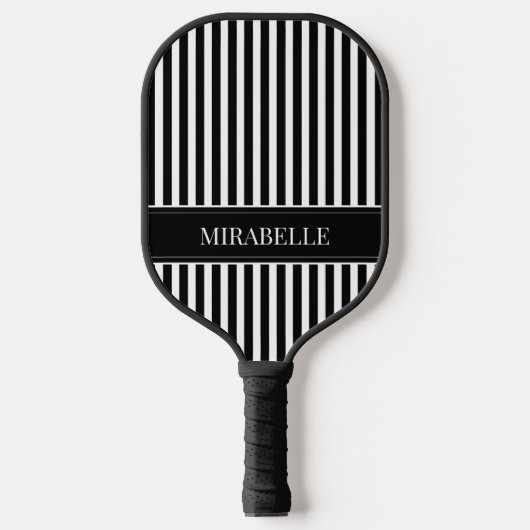 Moderne zwart-witte strepen gepersonaliseerd pickleball paddle (Voorkant)