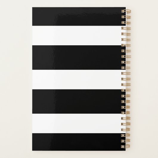 Moderne zwart-witte strepen gouden monogram planner (Achterkant)