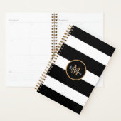 Moderne zwart-witte strepen gouden monogram planner (Display)