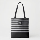 Moderne zwart-witte strepen met Monogram Tote Bag (Voorkant)