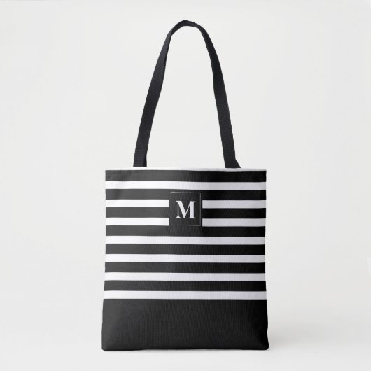 Moderne zwart-witte strepen met Monogram Tote Bag (Voorkant)