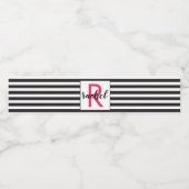 Moderne zwart-witte strepen monogram waterfles etiket (Enkel label)