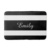 Moderne zwart-witte strepen naam badmat (Voorkant)